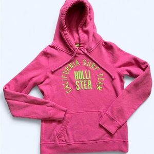 Hollister Women’s Bright Pink Hoodie with Neon Yellow Logo